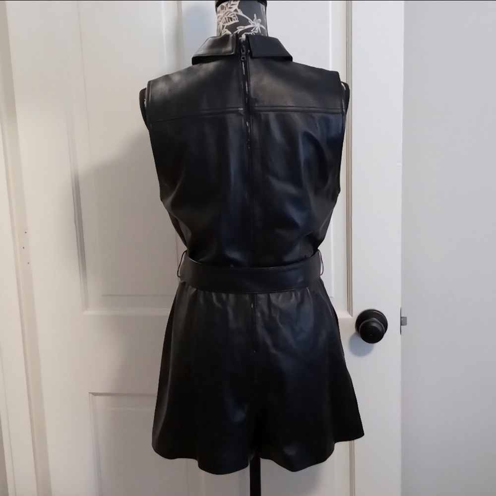 🆕️ 🖤Alice + Olivia🖤 - Black Lamb Leather Sleeveless Romper - Picture 3 of 16